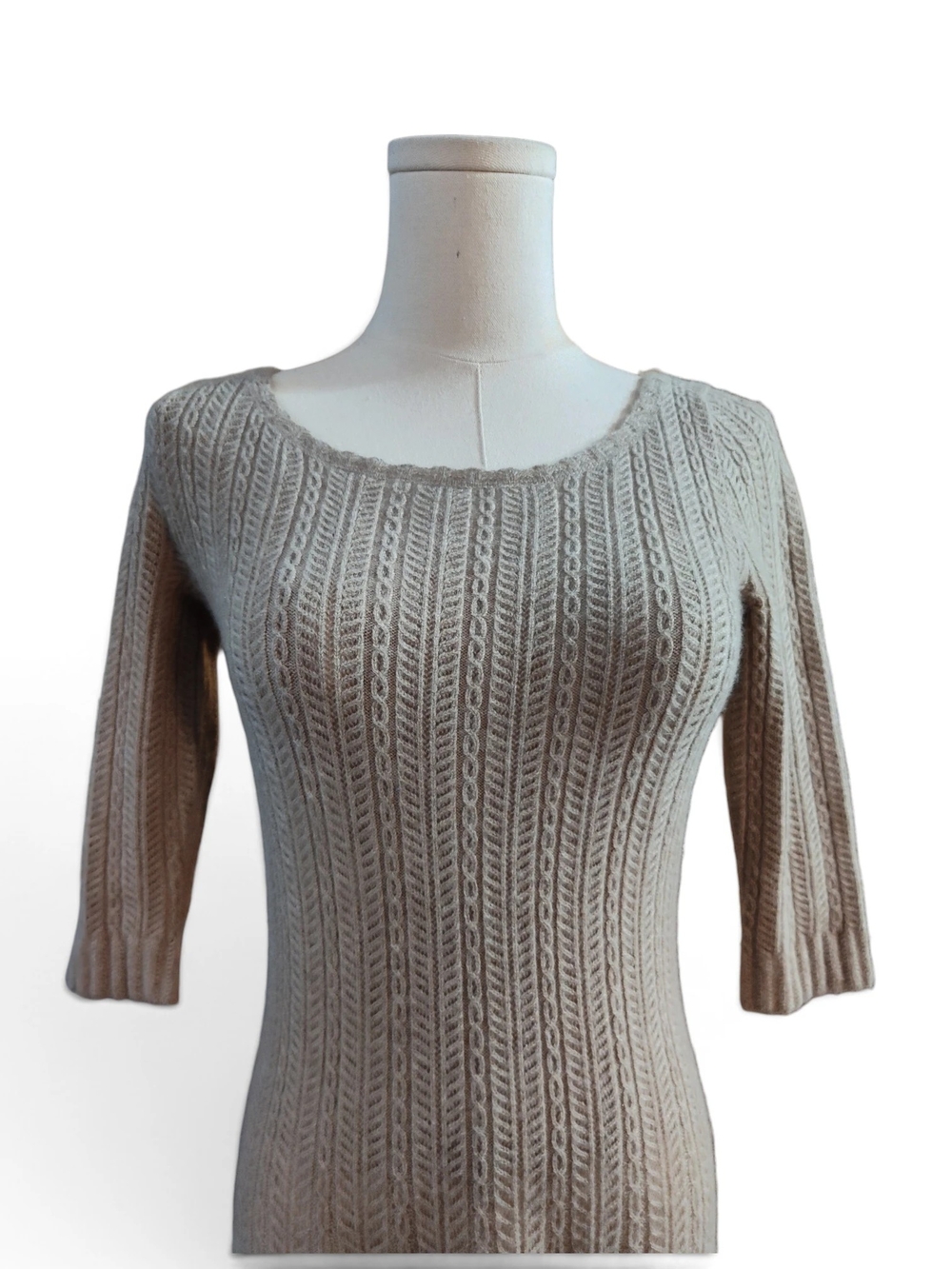 Cashmere Ralph Lauren Black Label Taupe Ribbed Knit Fit & Flare Midi Dress Small